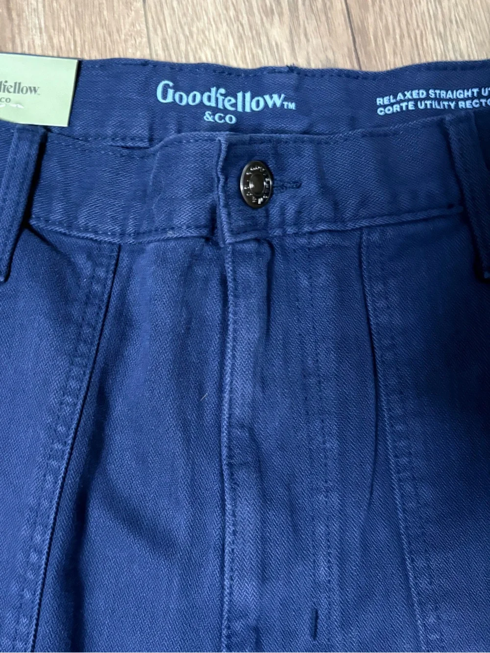 NWT Goodfellow Relaxed Straight Utility Pants 38x32 Blue Cotton Workwear